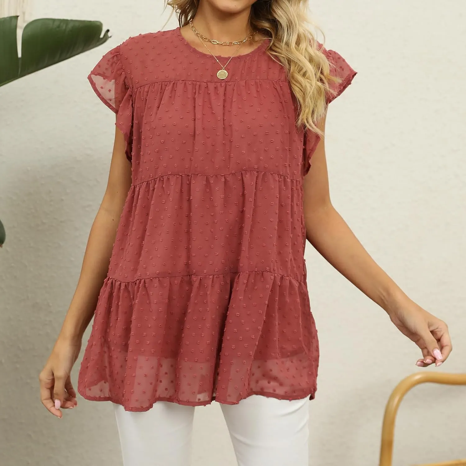 Womens Summer Tops Dressy Casual Short Sleeve Crewneck Ruffle T Shirts Fashion Sexy Skirts Cute Going Out Blouses