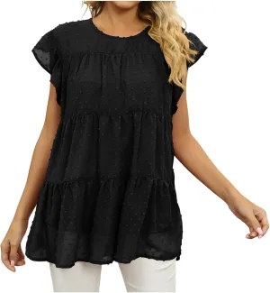 Womens Summer Tops Dressy Casual Short Sleeve Crewneck Ruffle T Shirts Fashion Sexy Skirts Cute Going Out Blouses