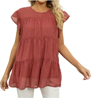 Womens Summer Tops Dressy Casual Short Sleeve Crewneck Ruffle T Shirts Fashion Sexy Skirts Cute Going Out Blouses