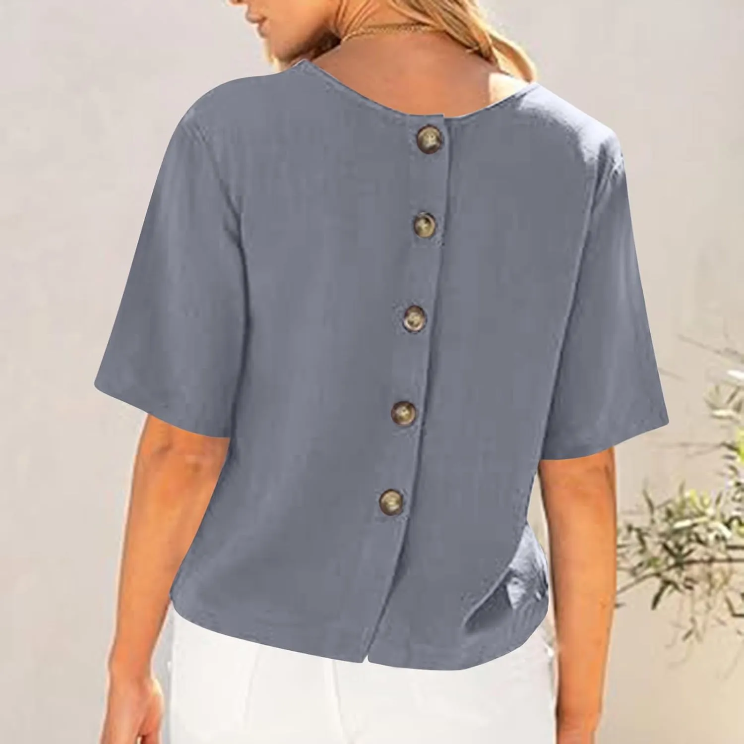 Womens Summer Tops Short Sleeve Trendy Crop Drop Shoulder Half Sleeve T Shirts Daily Workout Loose Casual Blouses