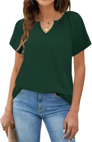 Womens Summer Tops Trendy Casual V Neck T Shirts Short Sleeve Boho Floral Blouses Loose Fit Flowy Tee