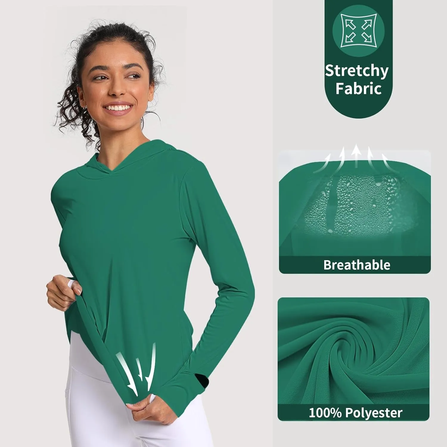 Women's Sun Shirt Hoodie Rash Guard Long Sleeve SPF UV Protection T-Shirts UPF 50  Hiking Quick Dry Lightweight