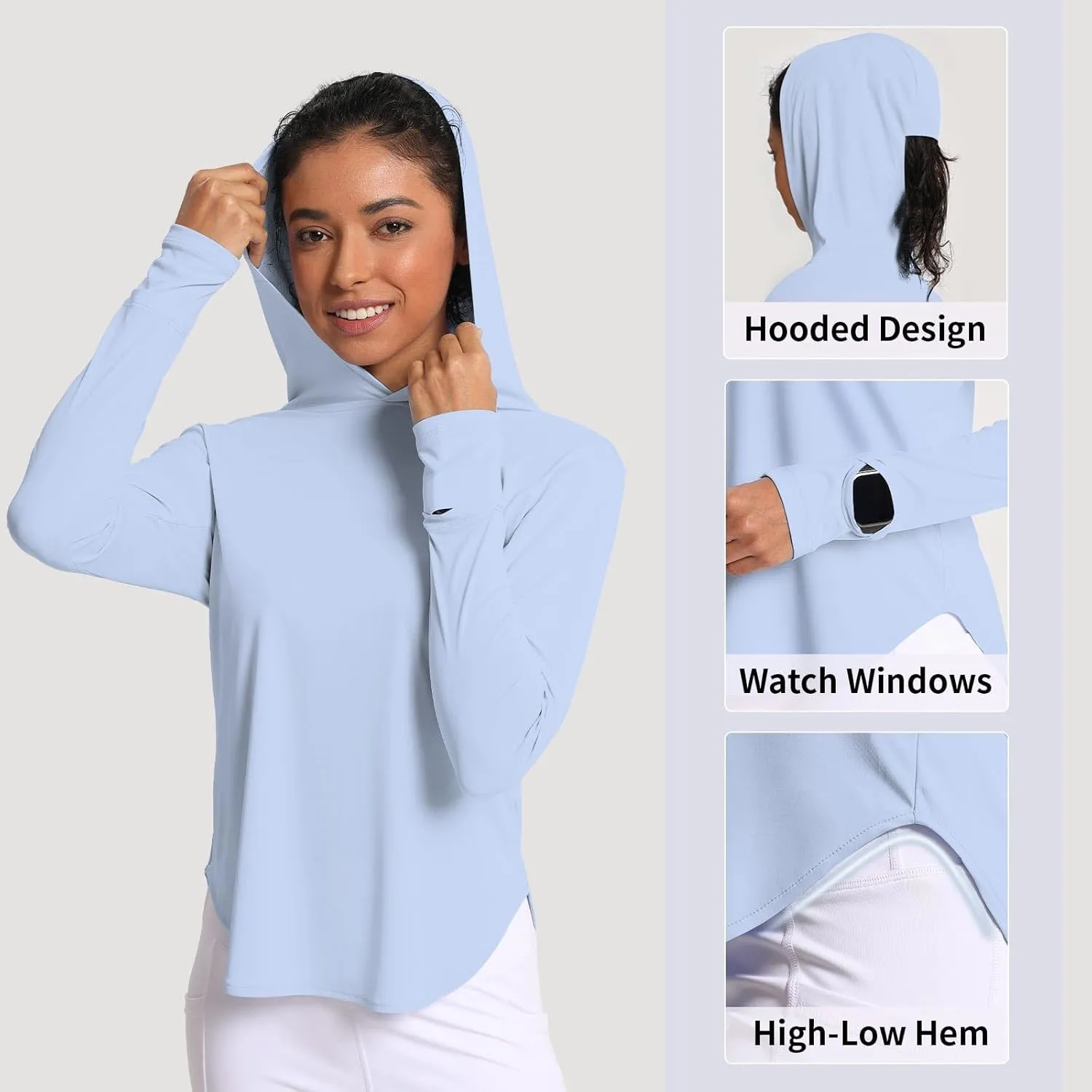 Women's Sun Shirt Hoodie Rash Guard Long Sleeve SPF UV Protection T-Shirts UPF 50  Hiking Quick Dry Lightweight