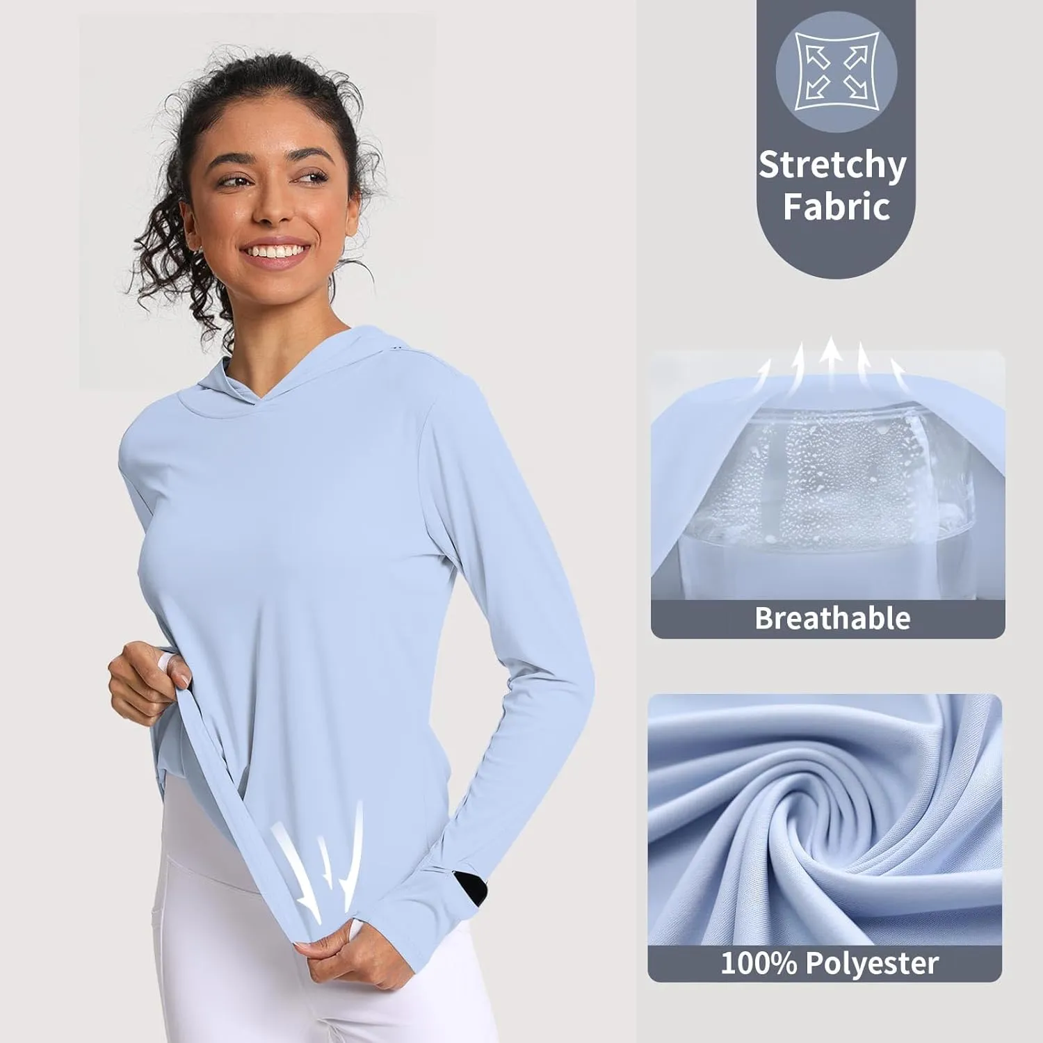Women's Sun Shirt Hoodie Rash Guard Long Sleeve SPF UV Protection T-Shirts UPF 50  Hiking Quick Dry Lightweight