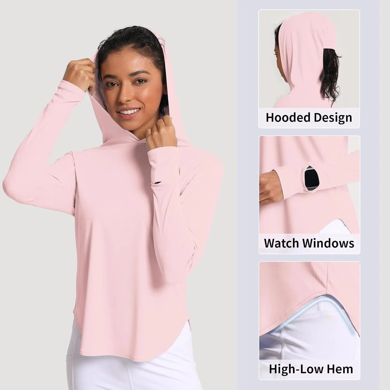 Women's Sun Shirt Hoodie Rash Guard Long Sleeve SPF UV Protection T-Shirts UPF 50  Hiking Quick Dry Lightweight