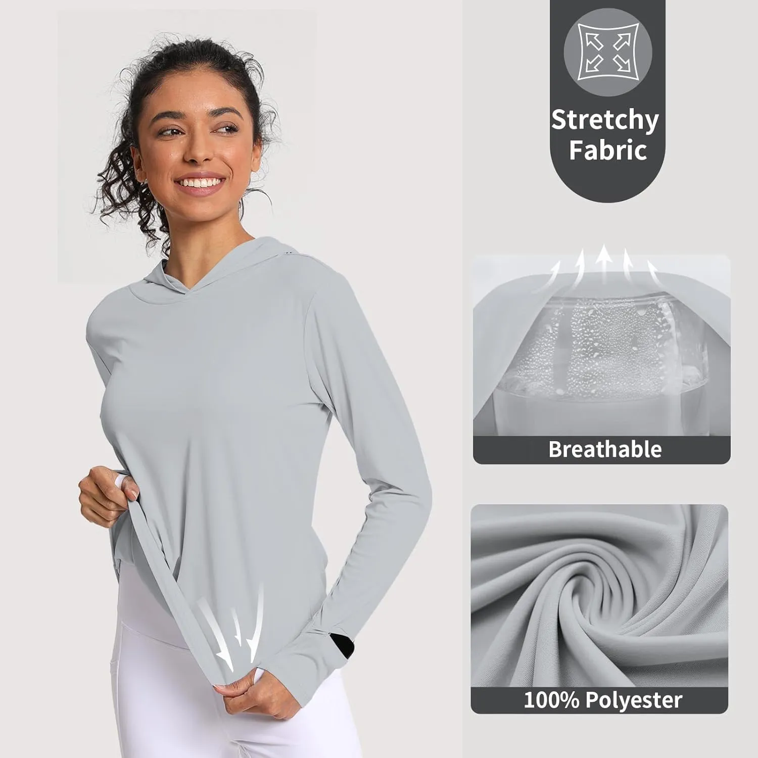 Women's Sun Shirt Hoodie Rash Guard Long Sleeve SPF UV Protection T-Shirts UPF 50  Hiking Quick Dry Lightweight
