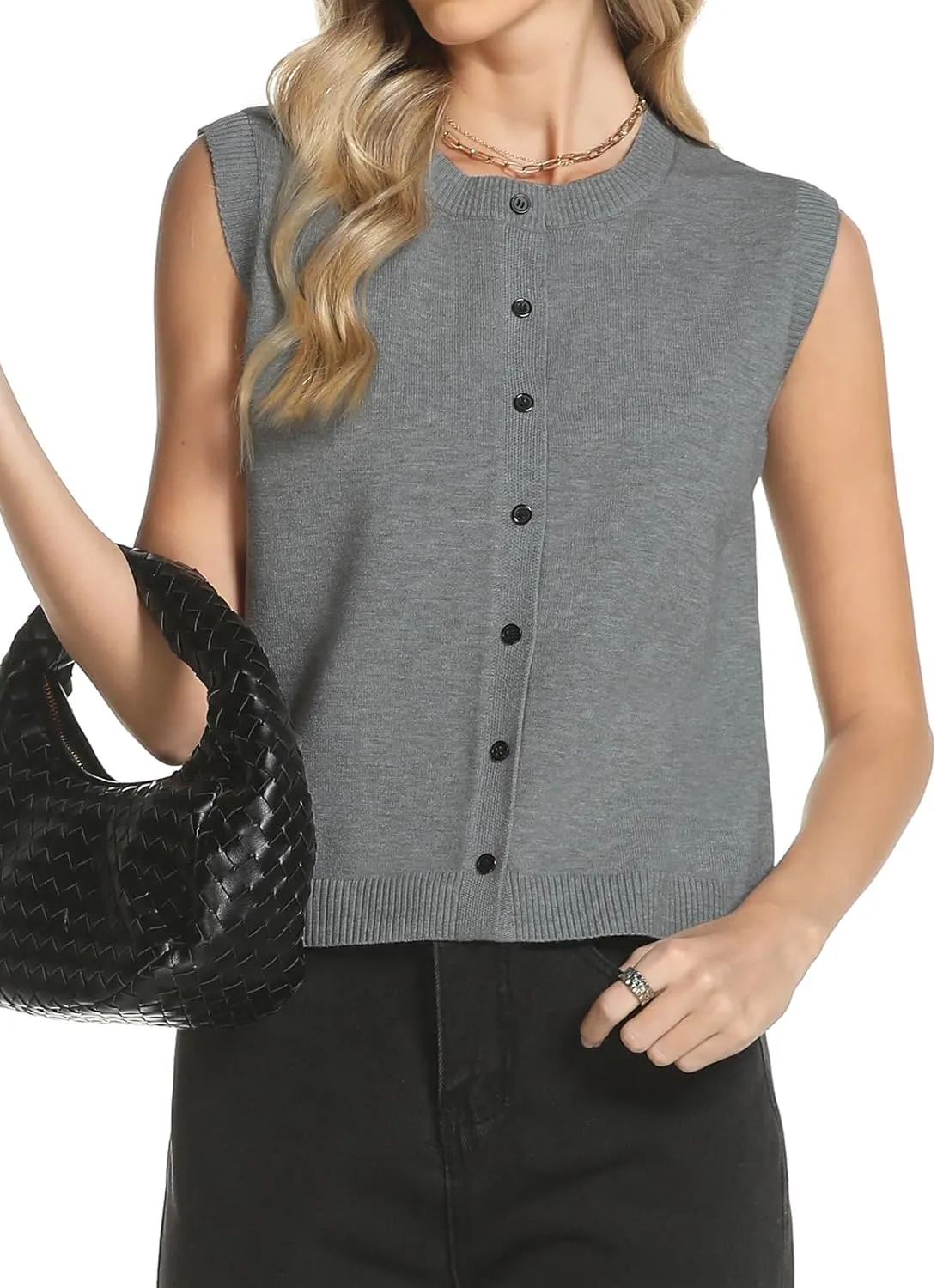 Womens Sweater Vest Summer Crewneck Button Down Tank Tops 2025 Trendy Sleeveless Knit Cardigan Crop Tops