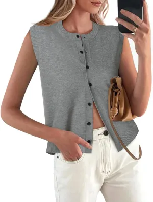 Womens Sweater Vest Summer Crewneck Button Down Tank Tops 2025 Trendy Sleeveless Knit Cardigan Crop Tops