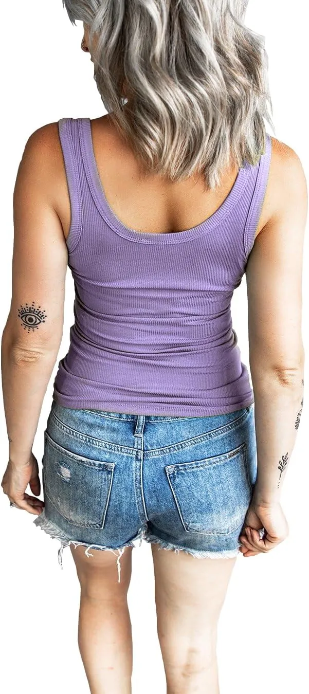 Women's Tank Tops Summer Casual Sleeveless Ribbed Button Down T Shirts Slim Fit Basic Henley Tops
