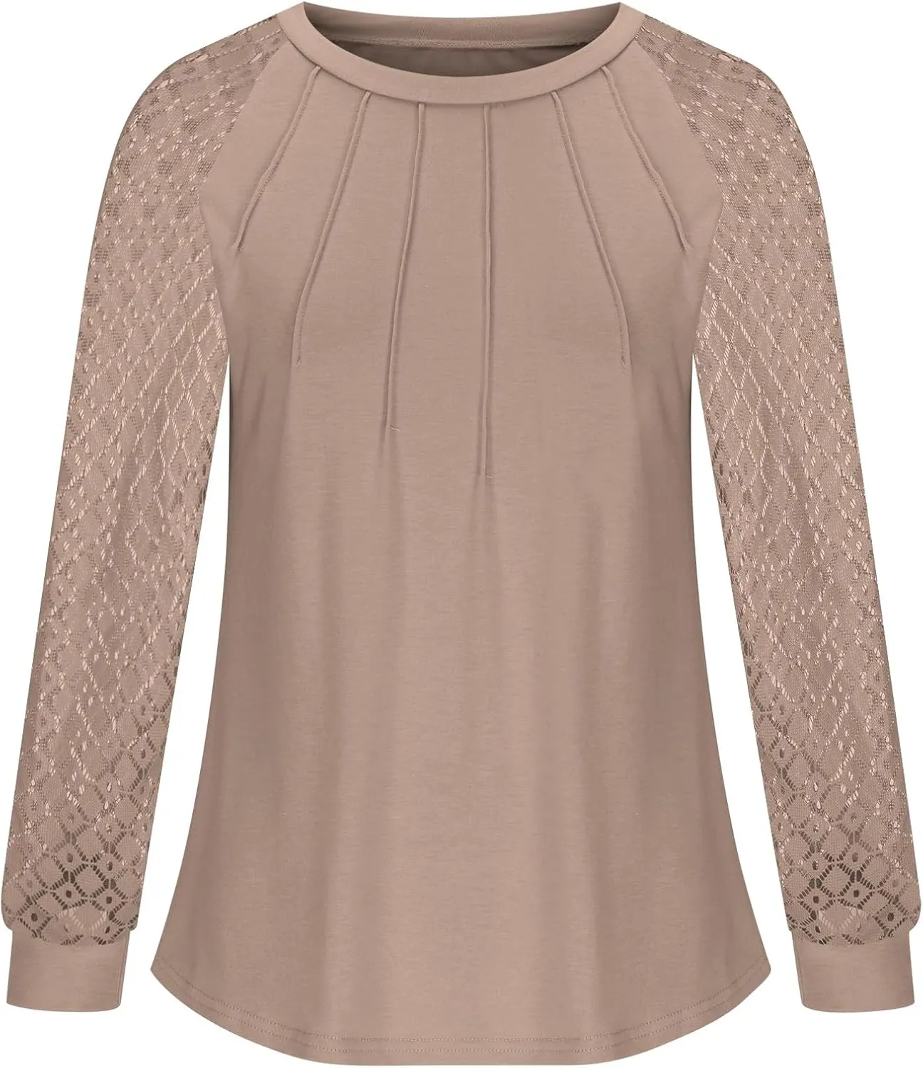 Womens Tops Dressy Business Casual Blouses Cute Soft Lace Shirts Long Sleeve Crew Neck Work Shirts Fall Clothes