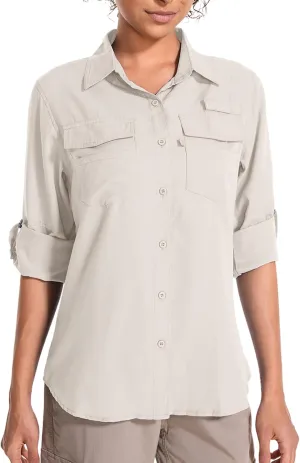 Women's UPF 50 UV Sun Protection Long Sleeve Safari Shirts Quick Dry Hiking Travel Fishing Outdoor Cool Shirts