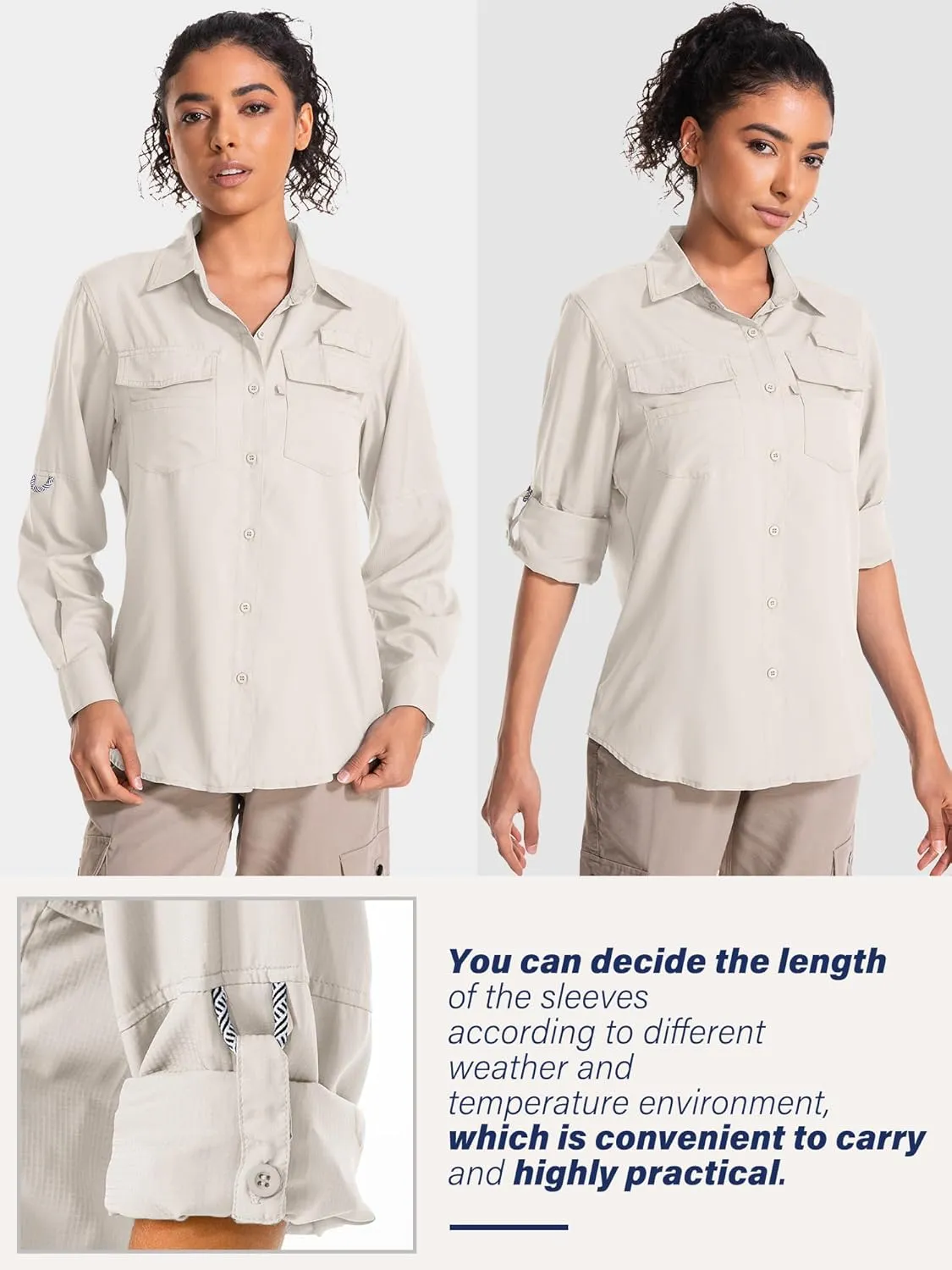 Women's UPF 50 UV Sun Protection Long Sleeve Safari Shirts Quick Dry Hiking Travel Fishing Outdoor Cool Shirts