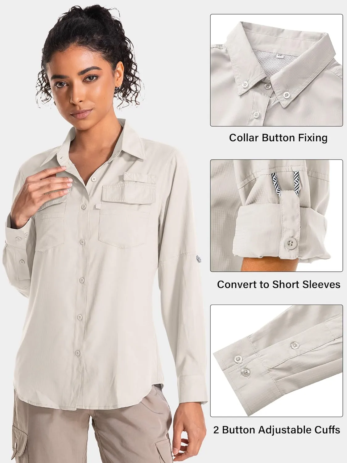 Women's UPF 50 UV Sun Protection Long Sleeve Safari Shirts Quick Dry Hiking Travel Fishing Outdoor Cool Shirts