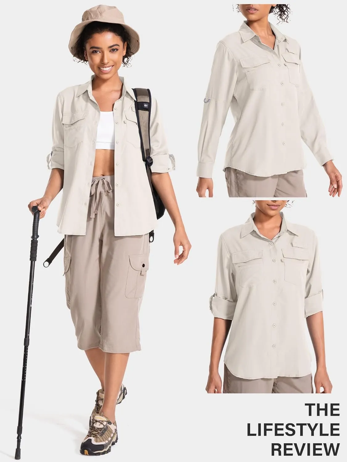 Women's UPF 50 UV Sun Protection Long Sleeve Safari Shirts Quick Dry Hiking Travel Fishing Outdoor Cool Shirts