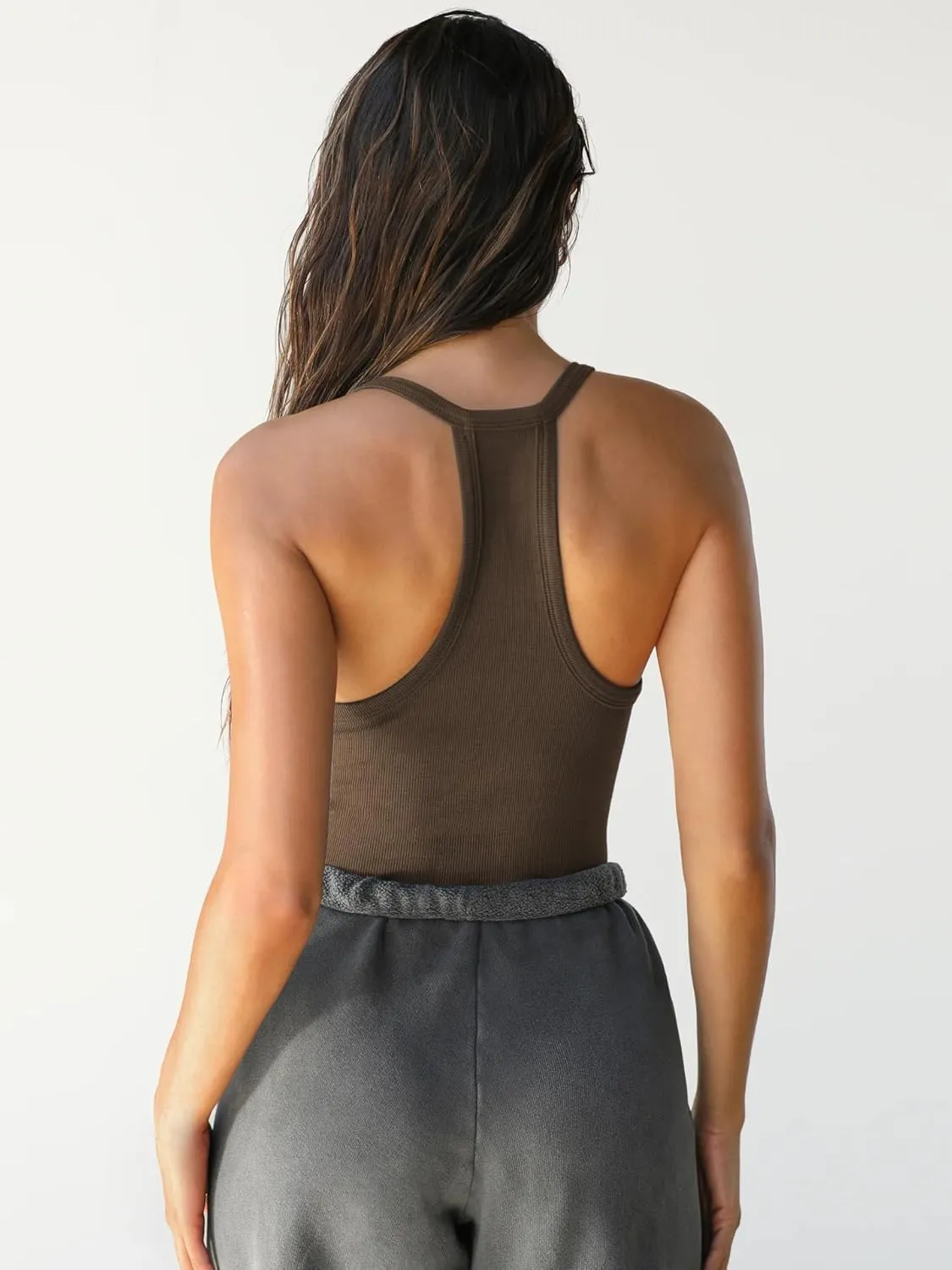 Womens V-Neck Basic Tank Tops Workout Summer Ribbed Camisole Slim Fit Sleeveless Tops
