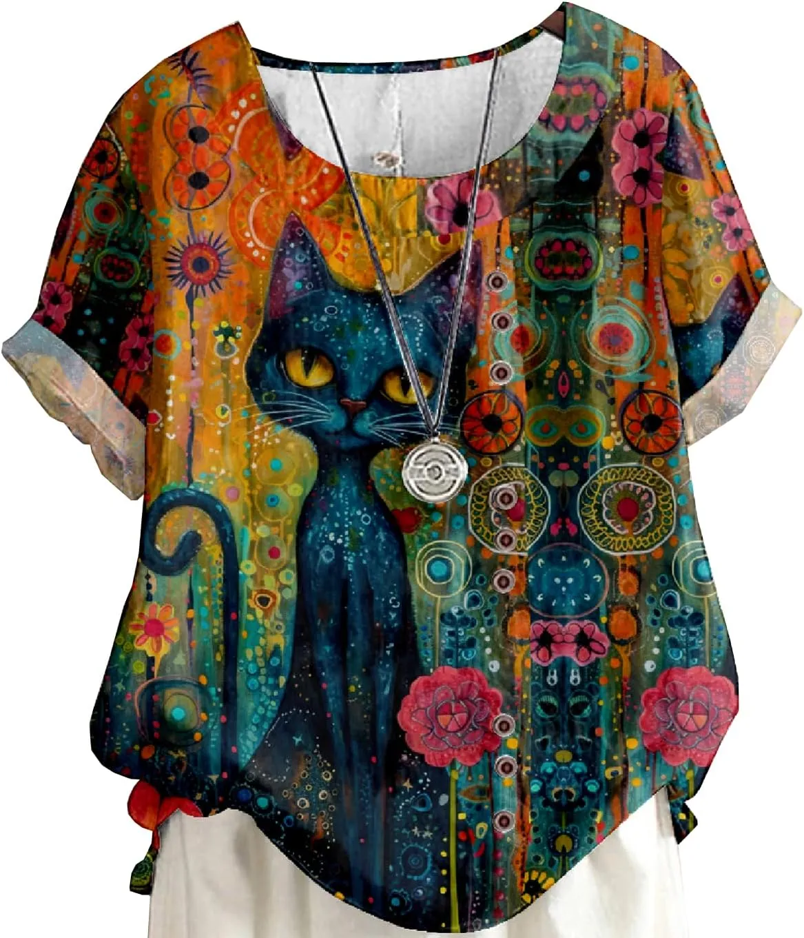 Women's Vintage Linen Tops Short Sleeve Boho Summer Graphic Tees Tunic Shirts Casual Loose Button Blouses