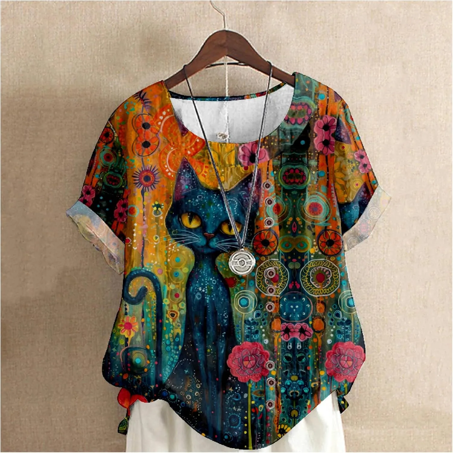 Women's Vintage Linen Tops Short Sleeve Boho Summer Graphic Tees Tunic Shirts Casual Loose Button Blouses
