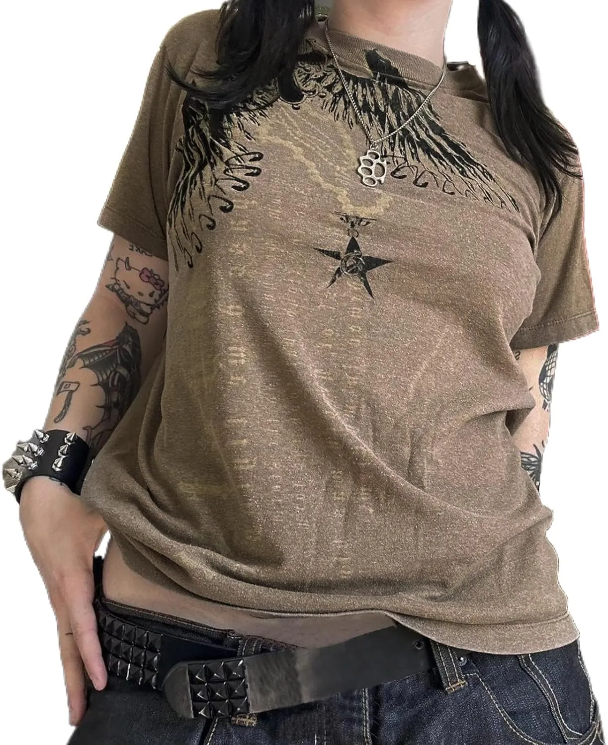 Womens Y2k Graphic Baggy Tees Shirts 2000s Gothic Grunge Emo Tops Fairycore Clothes