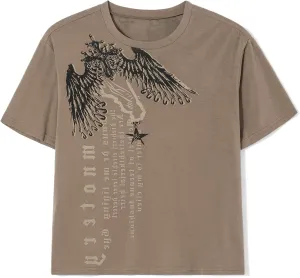 Womens Y2k Graphic Baggy Tees Shirts 2000s Gothic Grunge Emo Tops Fairycore Clothes