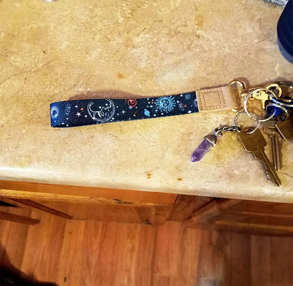 Wristlet Lanyard for Keys Keychain for car Keys Women, Boho Key Chain Straps car Keys Holder Wristlet (Moon)