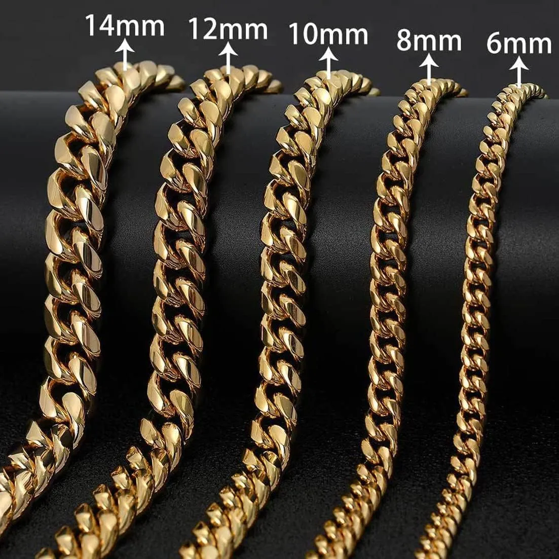 WXP 18K Gold Plated Curb Cuban Link Chain Necklace or Bracelet for Men Women 6/8/10/12/14/18mm Heavy Duty Stainless Steel Gold Chain Jewelry
