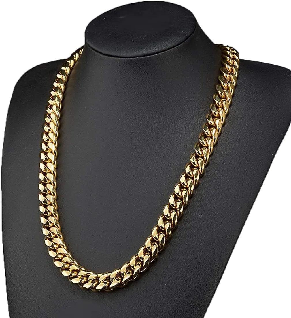 WXP 18K Gold Plated Curb Cuban Link Chain Necklace or Bracelet for Men Women 6/8/10/12/14/18mm Heavy Duty Stainless Steel Gold Chain Jewelry