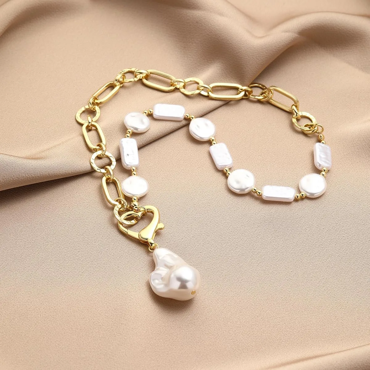Y2k Big Pearl Chunky Necklace for Women Boho Irregular Baroque Pearl Y Pendant Necklaces Dainty Statement Jewelry