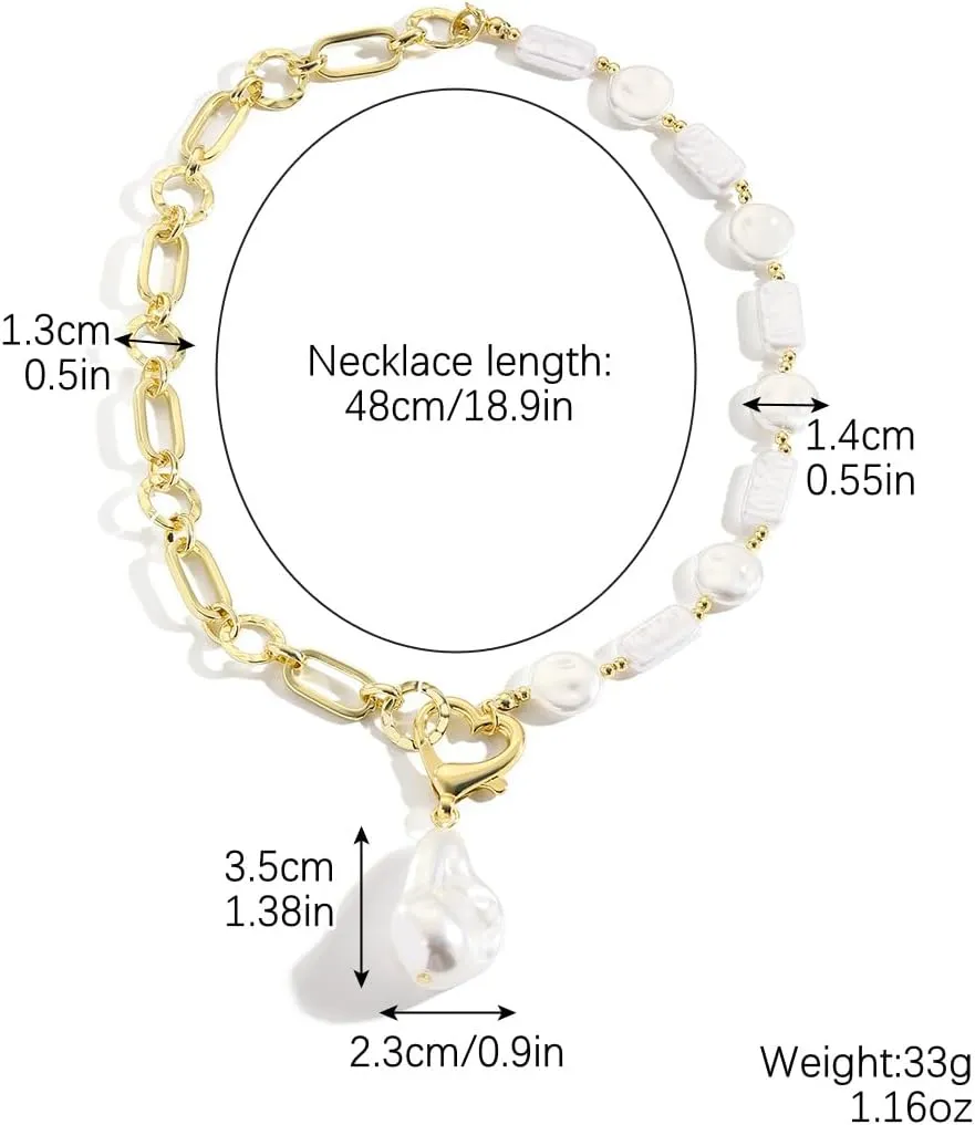 Y2k Big Pearl Chunky Necklace for Women Boho Irregular Baroque Pearl Y Pendant Necklaces Dainty Statement Jewelry