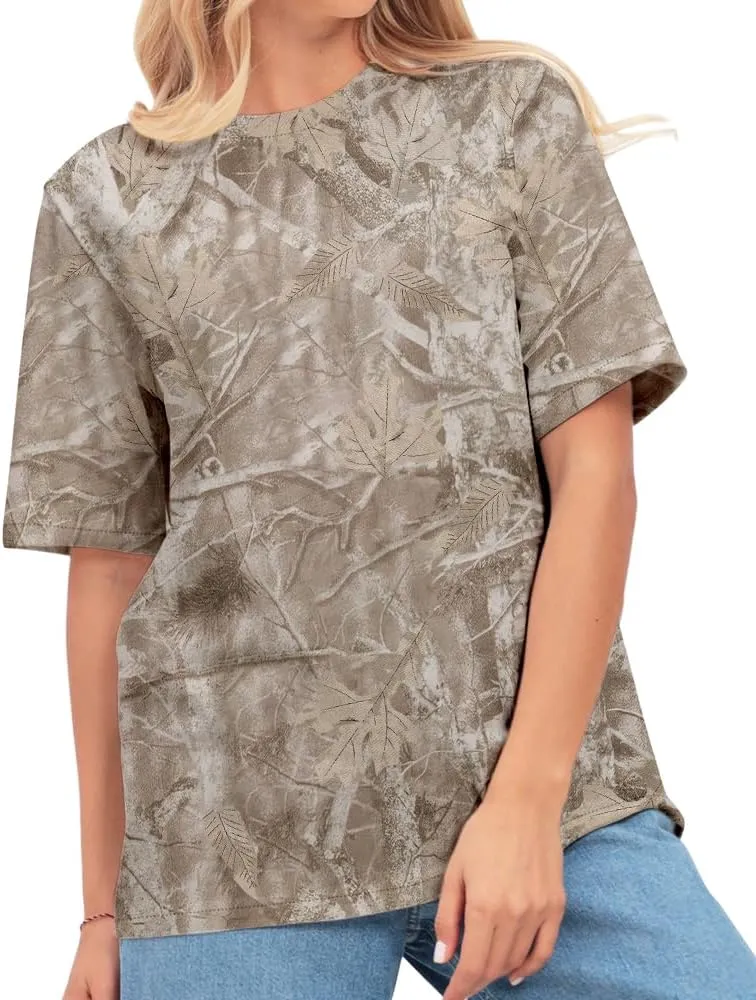 Y2k Camo Oversized Short Sleeve Crew Neck Baggy Shirts Maple Leaf Printed Tshirts Shirts for Women Men