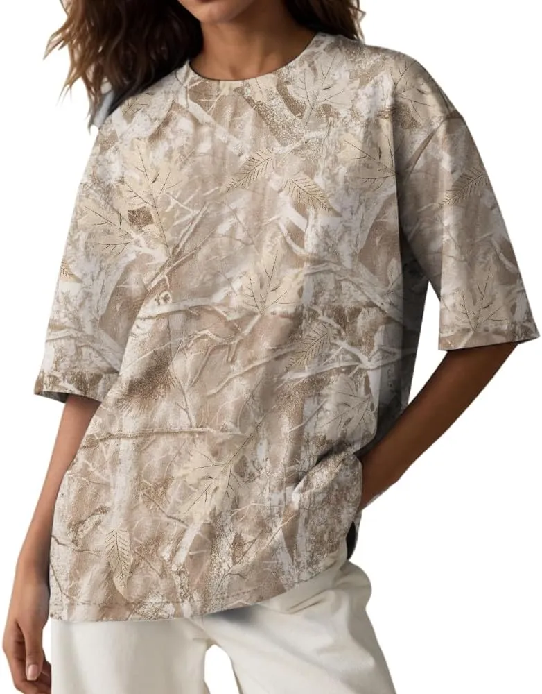 Y2k Camo Oversized Short Sleeve Crew Neck Baggy Shirts Maple Leaf Printed Tshirts Shirts for Women Men
