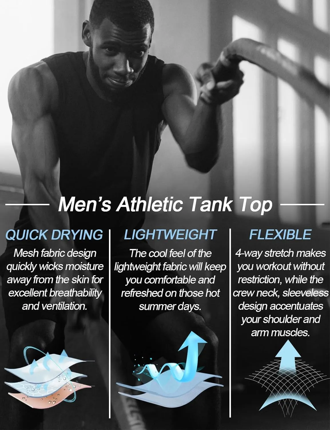 Yasumond Men's Tank Tops Sleeveless Muscle T-Shirts Mesh Dry Fit Athletic Tee Shirts for Bodybuilding Gym Workout