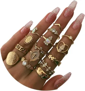 YOOESTORES82 14k Gold Stackable Knuckle Ring Set.Vintage Gold Chunky Rings Set Stacking Joint Ring Midi Finger Rings for Women