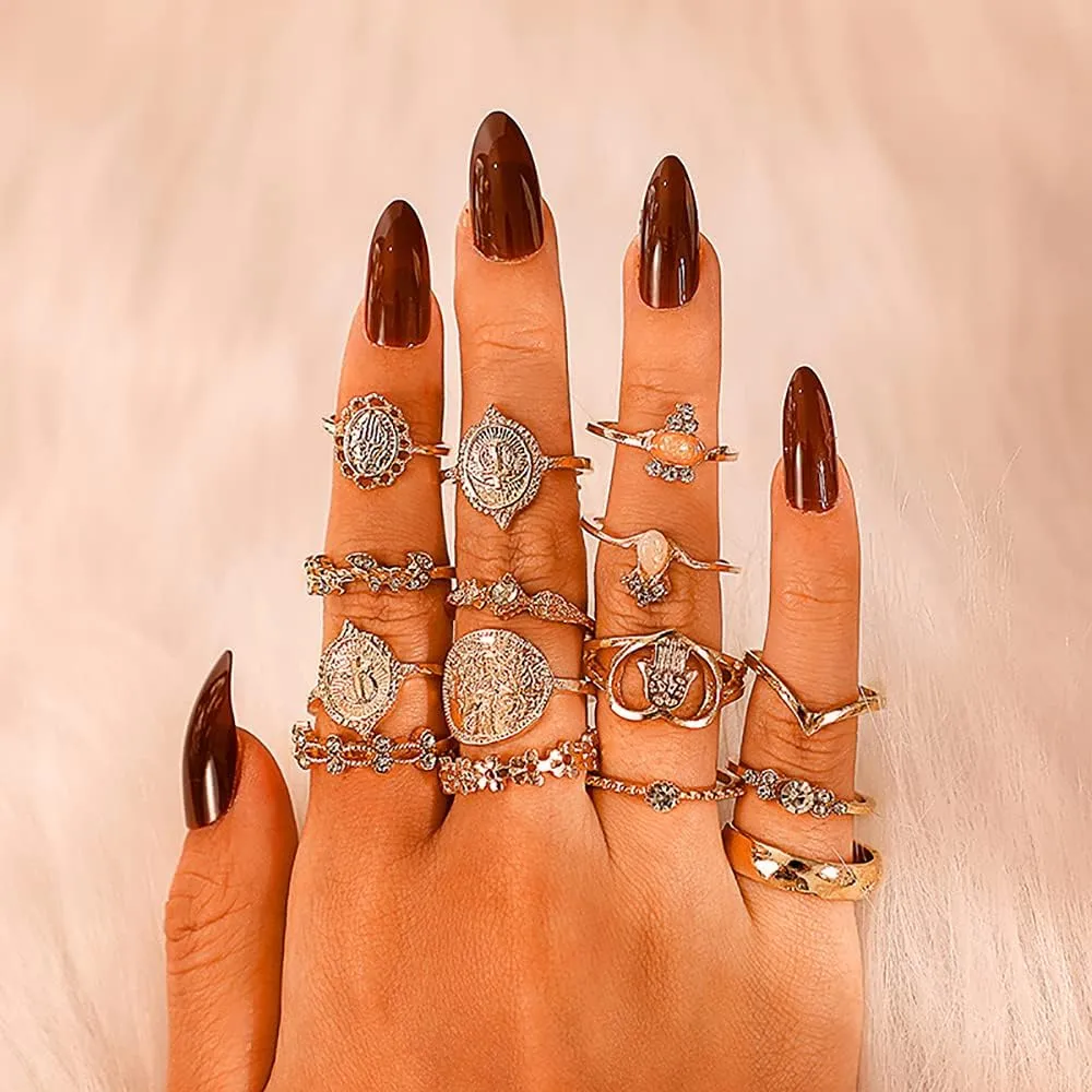 YOOESTORES82 14k Gold Stackable Knuckle Ring Set.Vintage Gold Chunky Rings Set Stacking Joint Ring Midi Finger Rings for Women