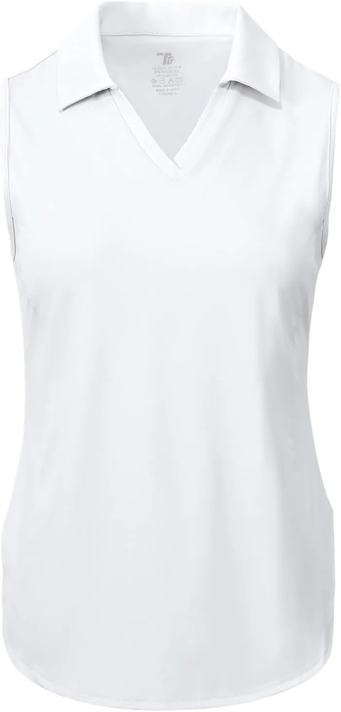 YSENTO Women's V-Neck Collared Golf Tennis Shirts Sleeveless UPF 50  Quick Dry Polo Shirts Tops Split Hem