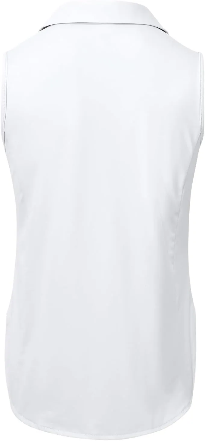 YSENTO Women's V-Neck Collared Golf Tennis Shirts Sleeveless UPF 50  Quick Dry Polo Shirts Tops Split Hem