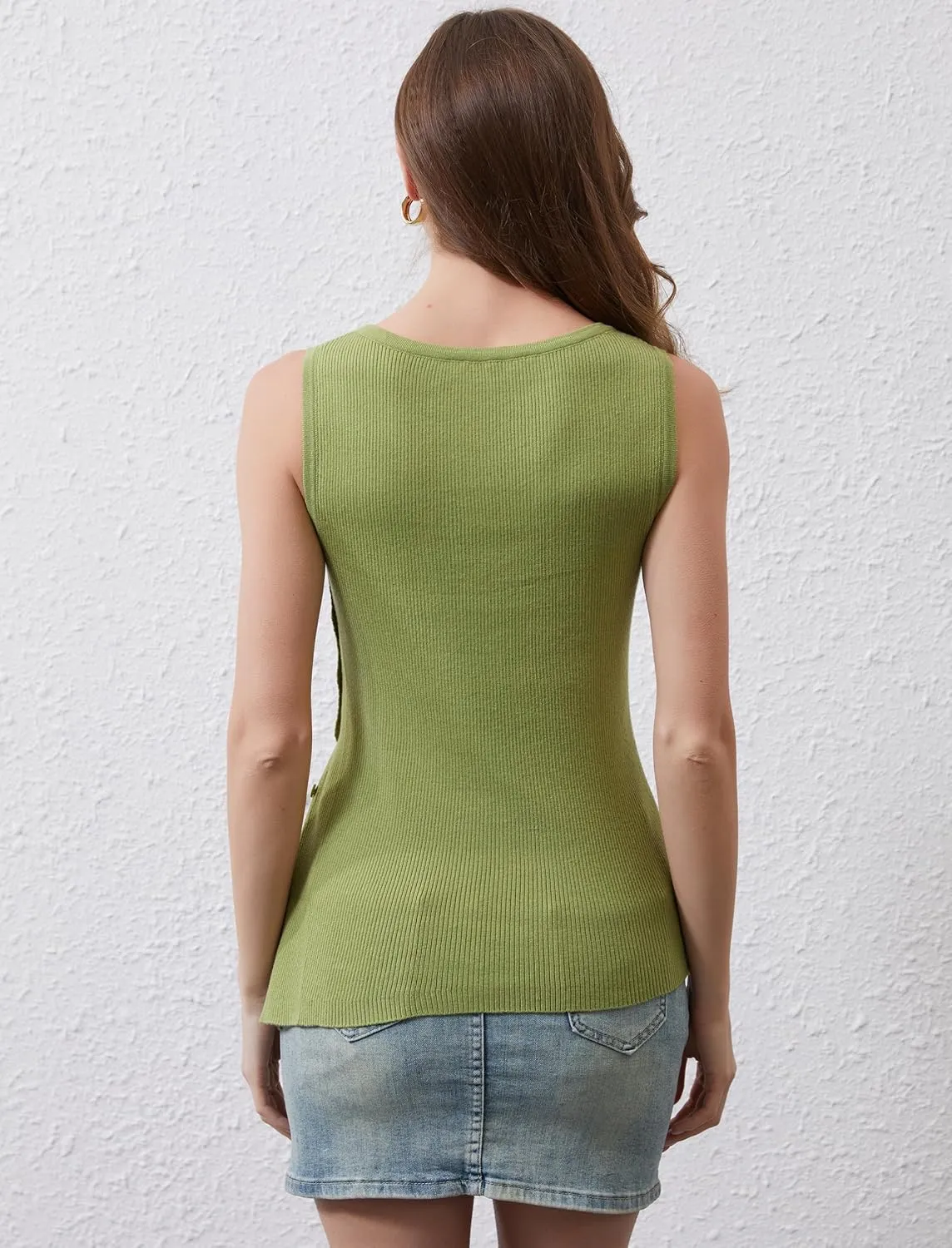 Ythomm Womens Asymmetrical Side-Button Slit Tank Tops Sleeveless Boat Neck Ribbed Knit Sweater Vest Solid Slim Going Out Tops