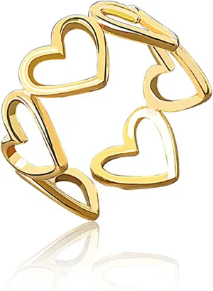 YUNXI Gold Simple Love Bands Ring Hollow Heart Index Finger Ring for Women's Opening Adjustable Heart String Statement Ring