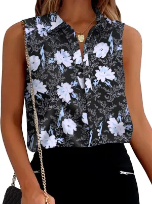 Zeagoo Women's Sleeveless Button Down Shirts Blouses Solid Casual Loose V Neck Tank Tops for Work S-XXL