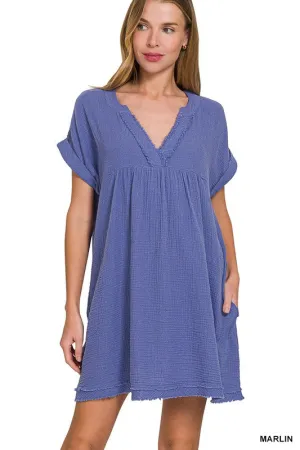 Zenana Cotton Double Gauze Solid Womens Dress S-XL in Marlin