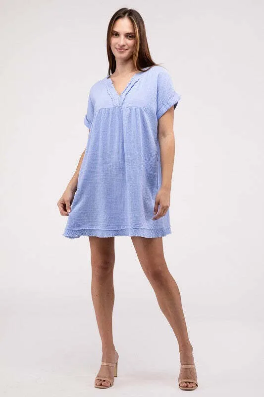 Zenana Cotton Double Gauze Solid Womens Dress S-XL in Marlin