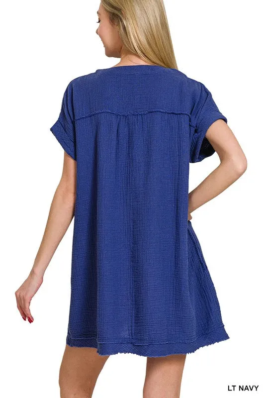 Zenana Cotton Double Gauze Solid Womens Dress S-XL in Marlin