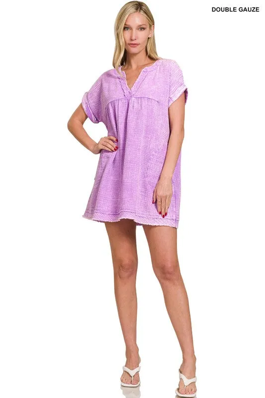 Zenana Cotton Double Gauze Washed Womens Dress S-XL Ash Black