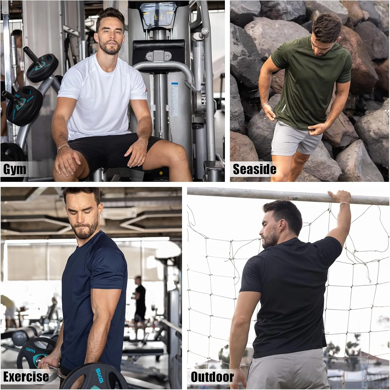ZENGVEE Men's 3 Pack Workout Shirts Quick Dry Moisture Wicking Short Sleeve Mesh Athletic T-Shirts Lightweight Athletic
